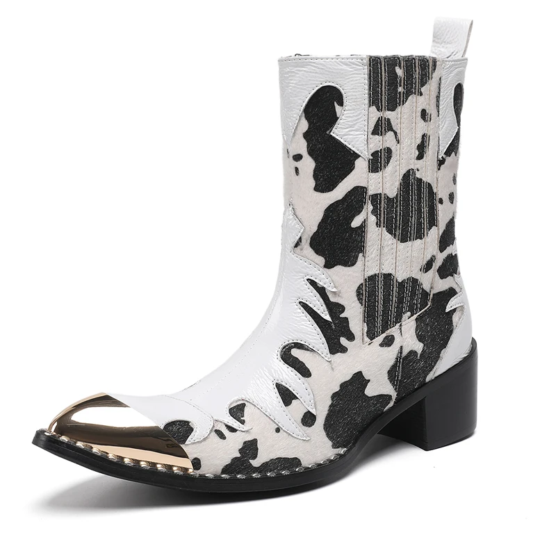 Britische Metall Spitzschuh Party Club Mann Schuhe Rot Motorrad Reißverschluss Stiefeletten Plus Größe Hochzeit Party Echtes Leder Kurzer Stiefel – Detail 9