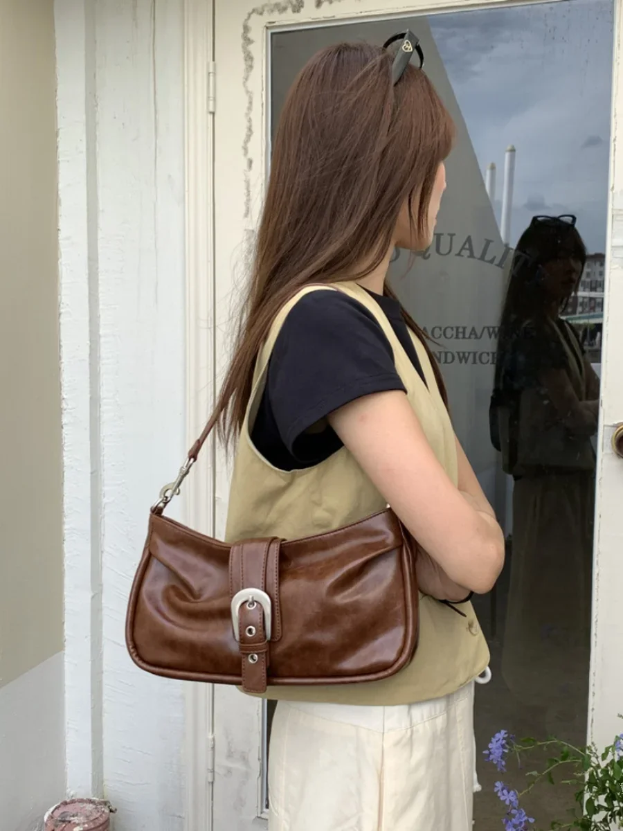 

Early Autumn New Retro Oil Leather Women Shoulder Bags 2024 New Elegant Underarm Bags All-match Commuter Handbag