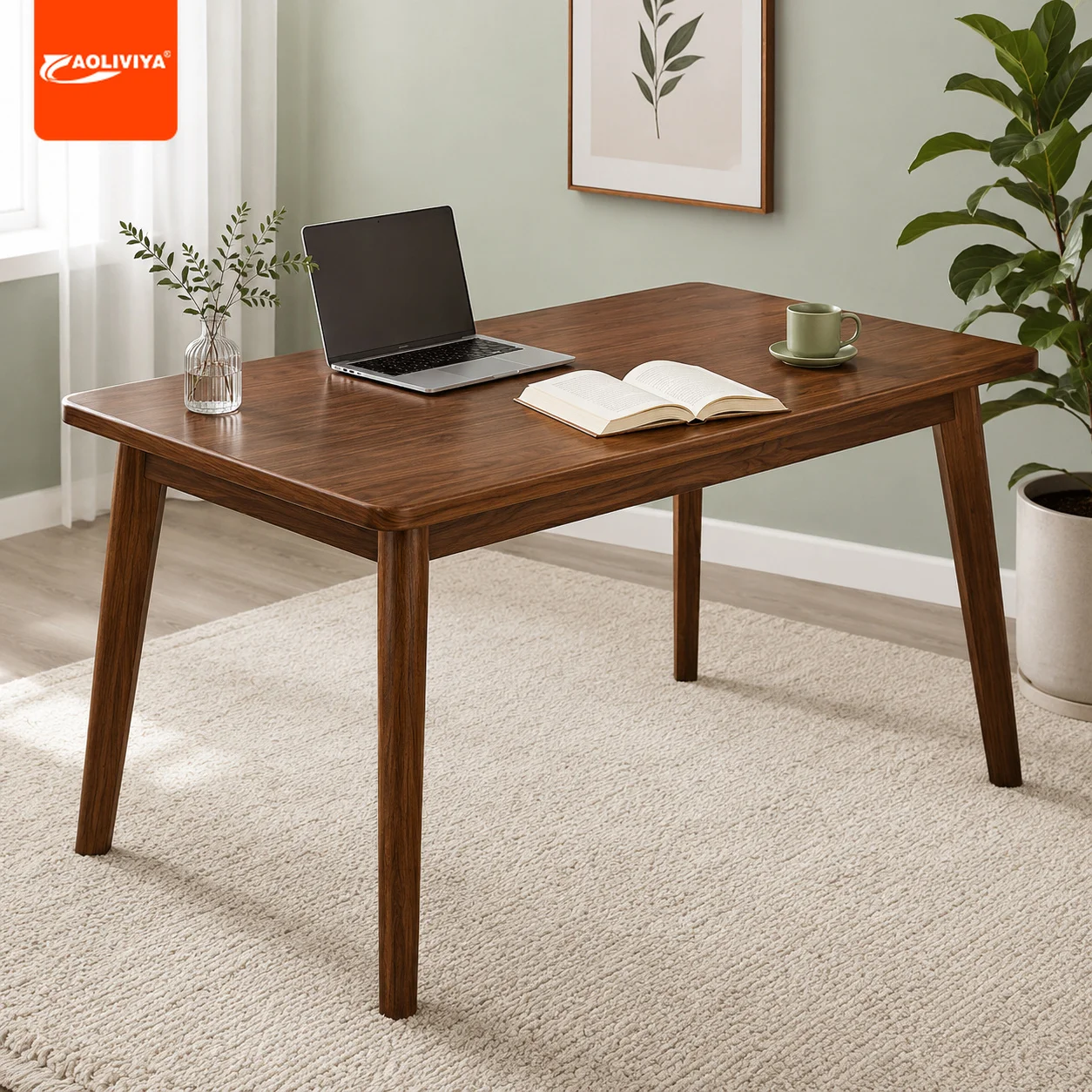 AOLIVIYA Solid Wood Legs Desk Student Study Table Home Office Computer Writing Bedroom Simple Workstation Dining Table