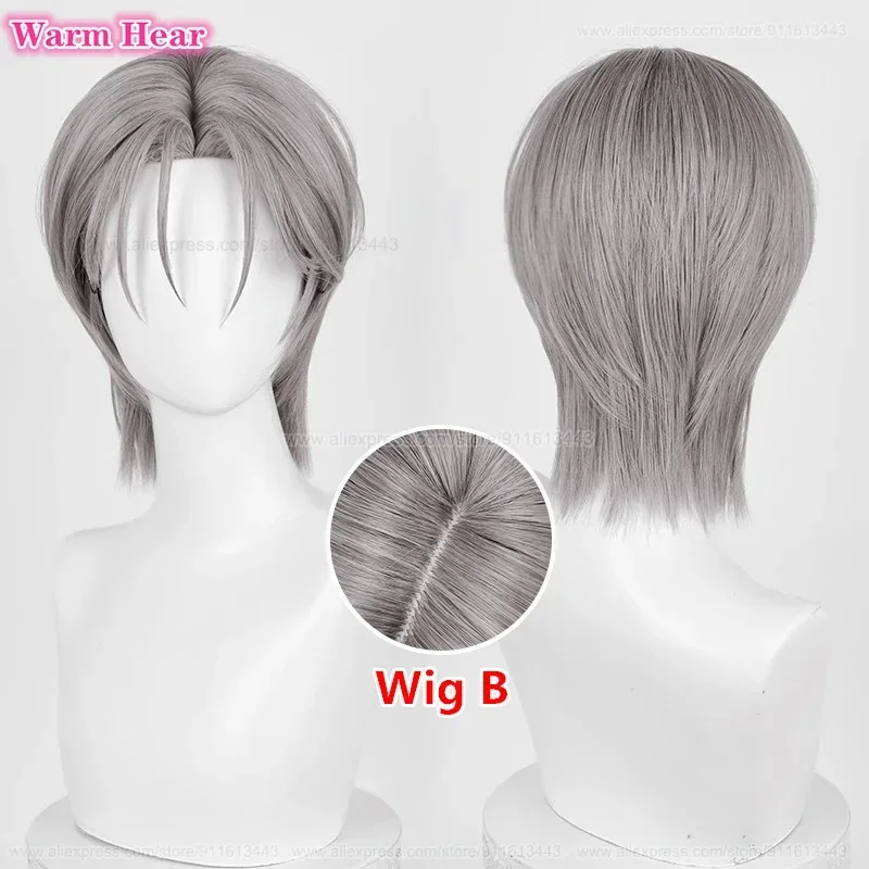 2 스타일 애니메이션 합성 머리 짧은 30cm 그레이 코스프레 애니메이션 가발 내열성 헤어 할로윈 파티 가발 + 무료 가발 모자