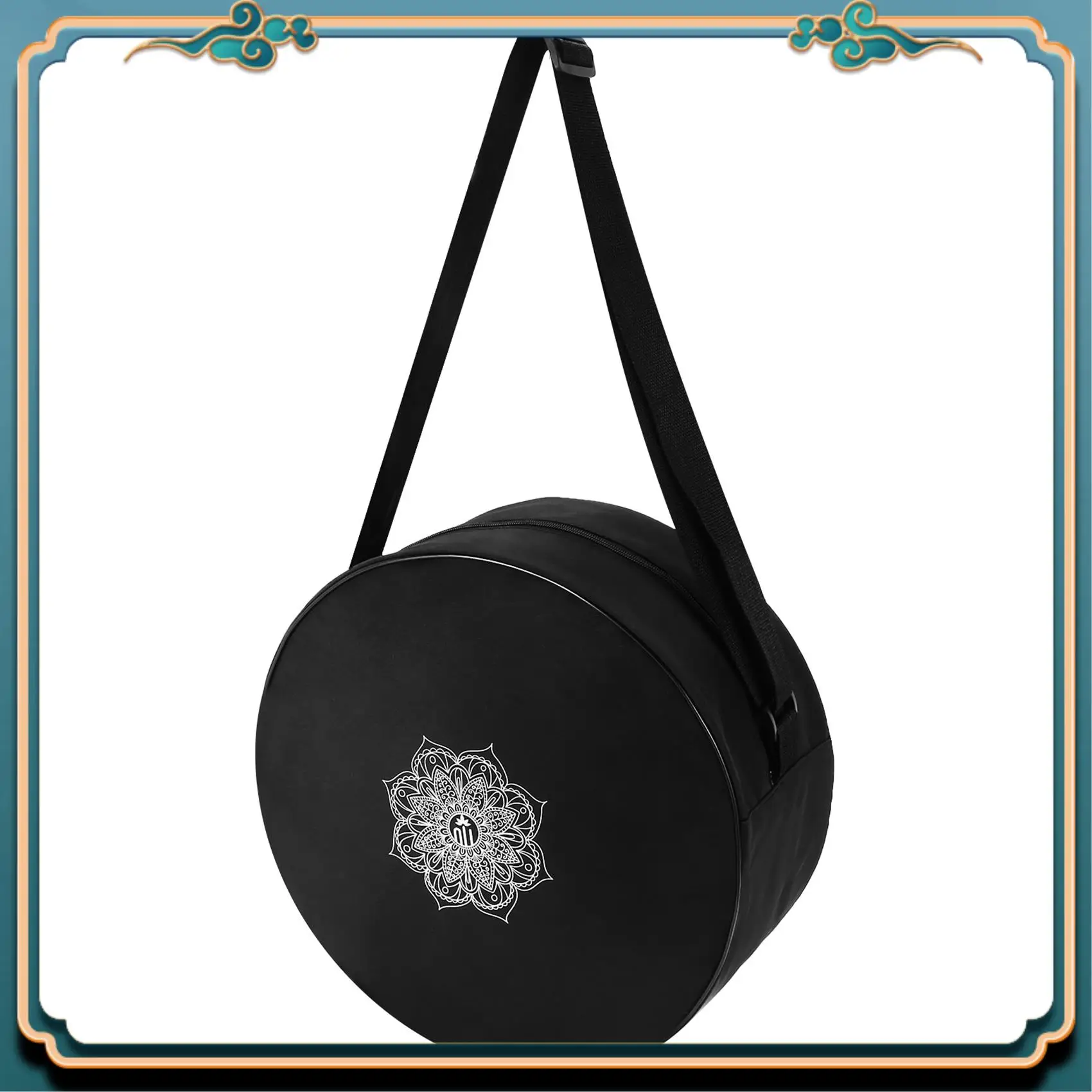 Yoga Wheel Bag Nylon Black Mandala Flower 36X14cm Yoga Circle Bag For Yoga Wheel Large Capacity Highly Recommended