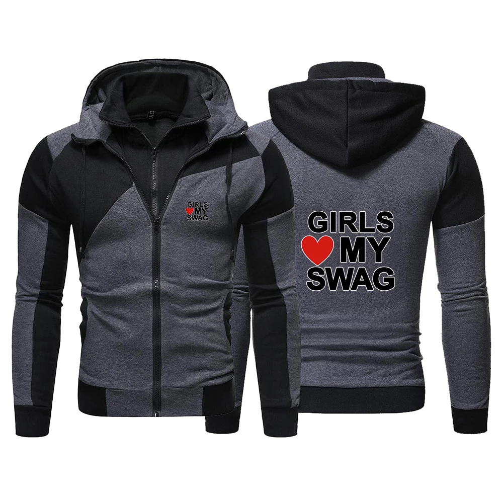 

Мужские весенне-осенние толстовки с капюшоном для девочек LOVE MY SWAG и забавным принтом логотипа 2025, новый стиль, лоскутные привлекательные толстовки, пальто, куртка