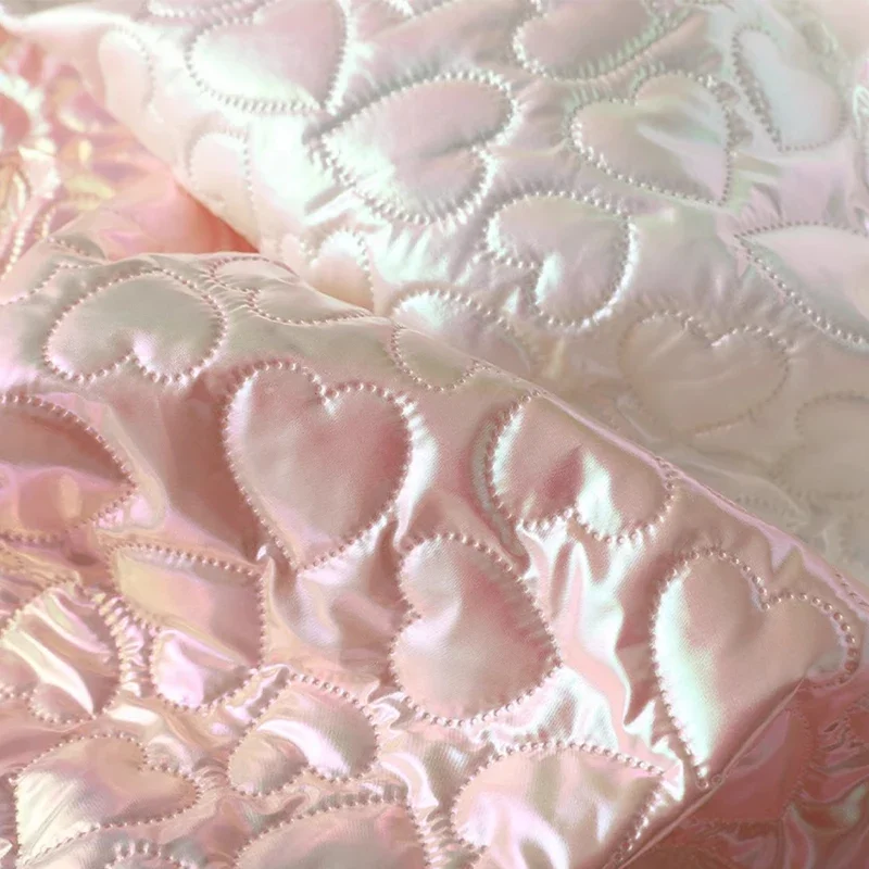 

Candy Pink Heart Shape Embossed Quilted Cotton Fabric Ultra Light Soft Material for Diy Clothes Handbags Coats Sewing Fabric