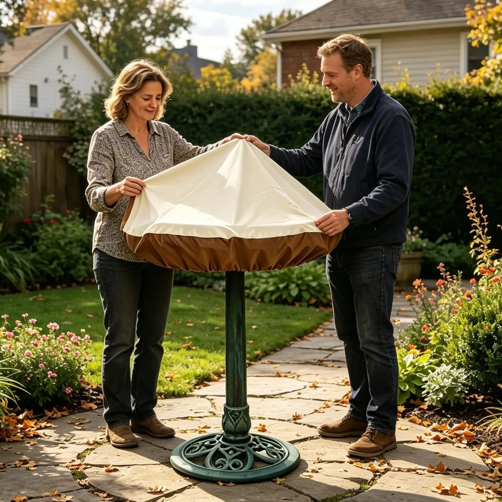 Bird Bath Cover Waterproof Dust Protector 420D Oxford Cloth with Drawstring for 20-30 Inch Bowl Patio Lawn Garden Statue