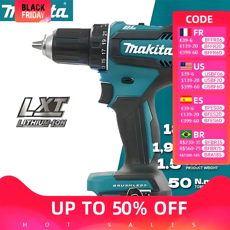 

DDF485 Brushless Electric Drill Cordless Impact Screwdriver Household Hand Drill No Battery Makita 18V Battery Pin