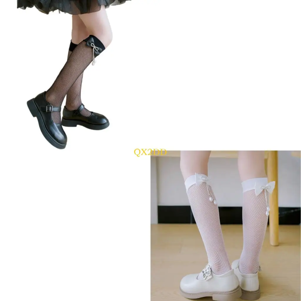 

QX2D Breathable Socks for Girls Over Knee Design Hosiery Decorative Bowknot Socks