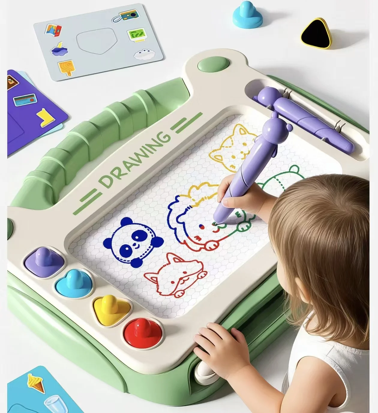 Toddler Magnetic Drawing Table Board, Erasable Kids Graffiti Writing Sketch Pad with Stamps & Pen, Portable Educational Drawing Toy, Perfect Children Holiday Birthday Gift
