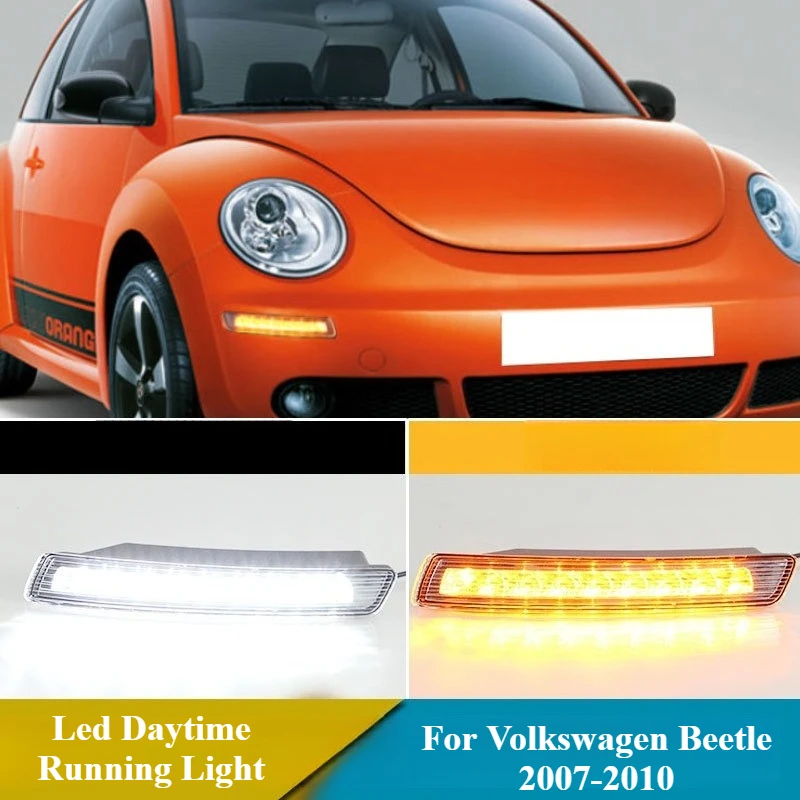 

For Volkswagen Beetle 2007-2010 2Pcs Car Led Daytime Running Lights Front Bumper Fog Lamp DRL Yellow Turn Singal 12V Daylights