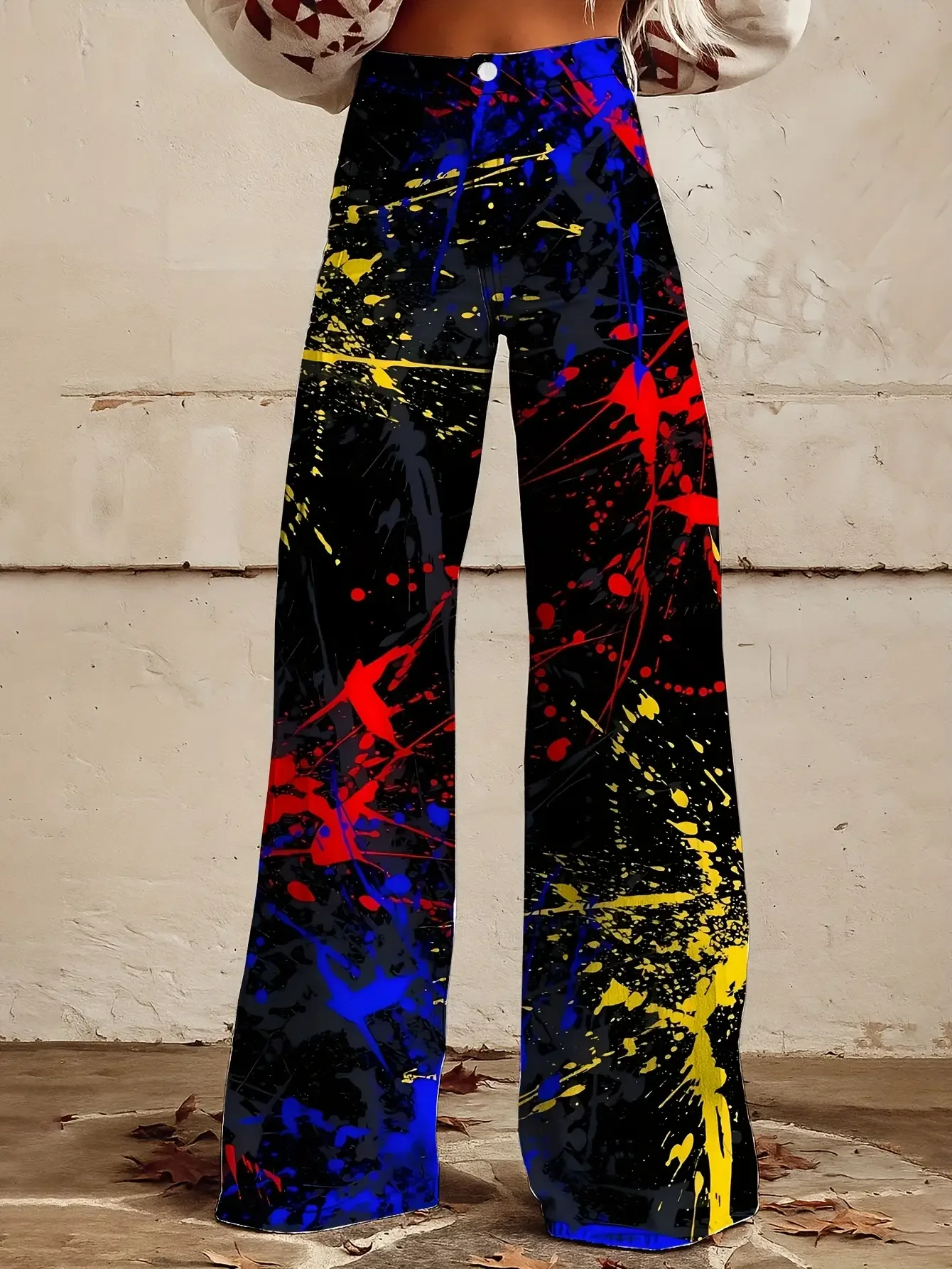 

Women's 3D Print Geometric Pattern Wide Leg Denim-Style Jeans - Lightweight Casual Pants,Vintage style suitable for all seasons