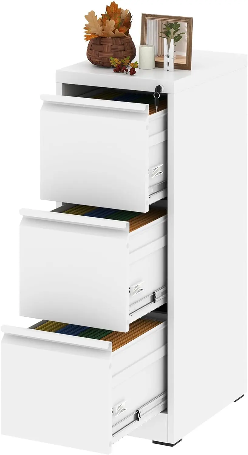 Yukimo Vertical File Cabinet with Drawer, 3 Drawer File Cabinet with Lock, Filing Cabinets for Home Office, Hanging Files