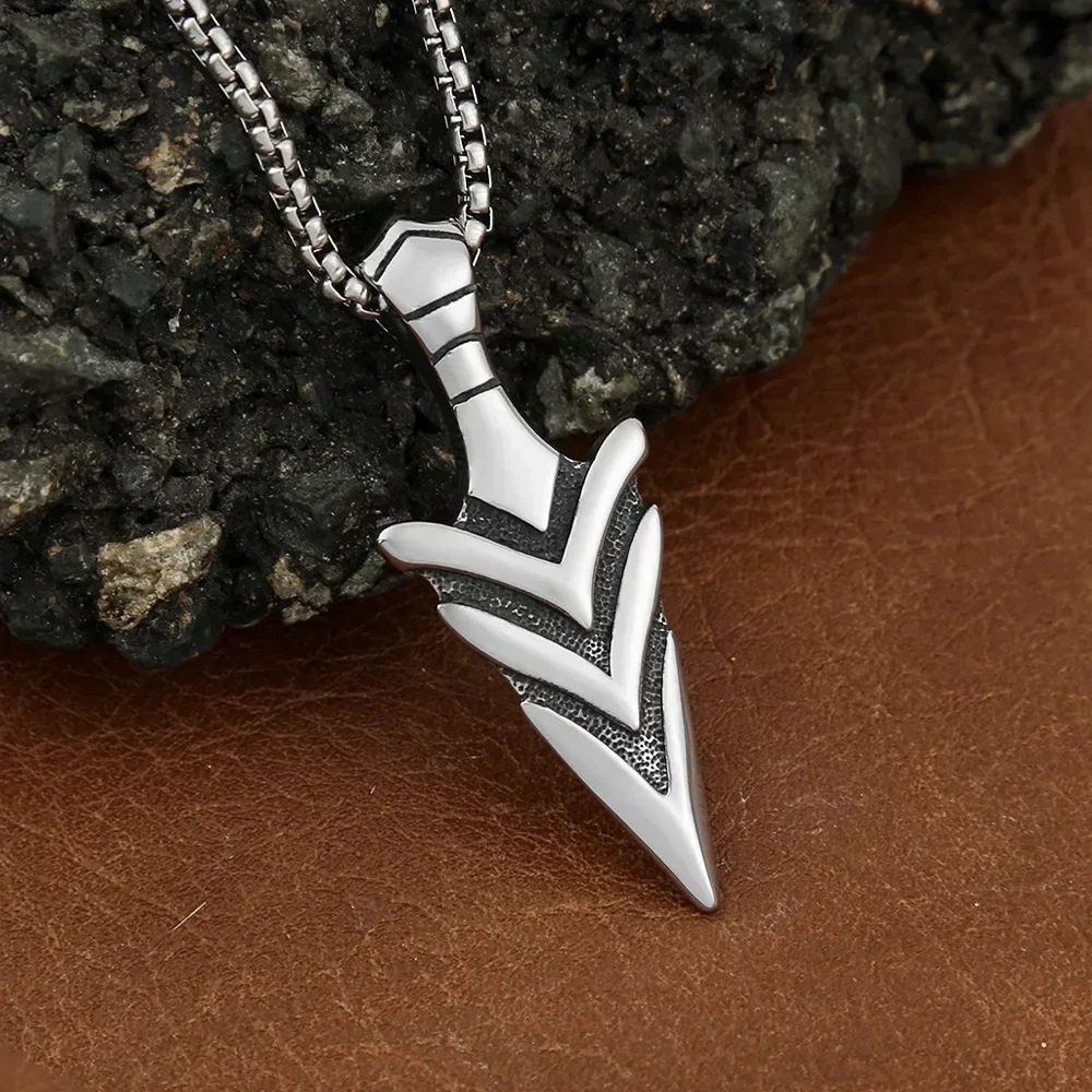 Punk Retro Viking Spear Weapon Arrow Pendant Necklace Men\'s Cool Hip Hop Amulet Jewelry Gift