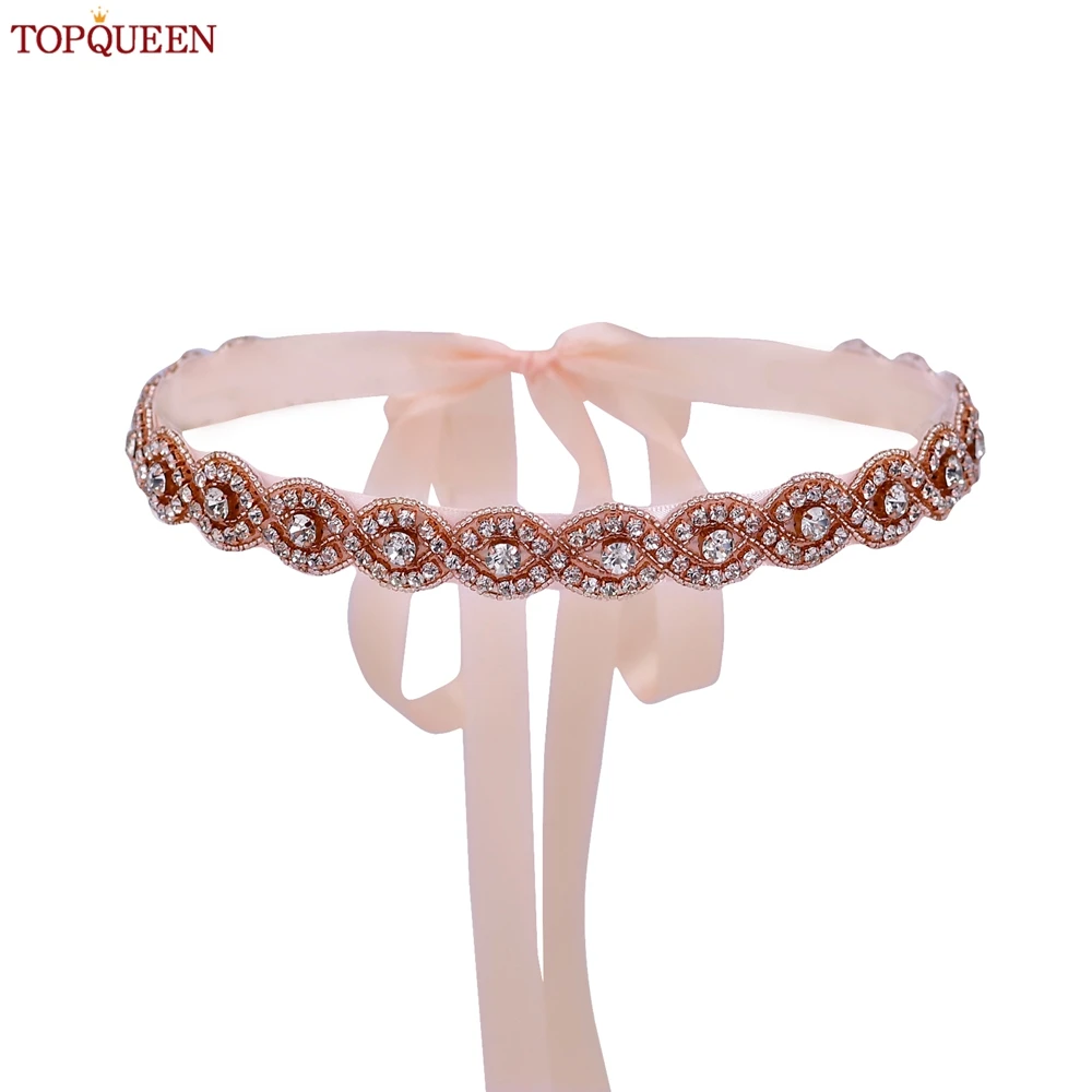 TOPQUEEN Rose Gold Bridal Belt Rhinestone Women\'S Sash Wedding Jewelry Belt Shiny Female Maternity Waist Dress Appliques S28-RG