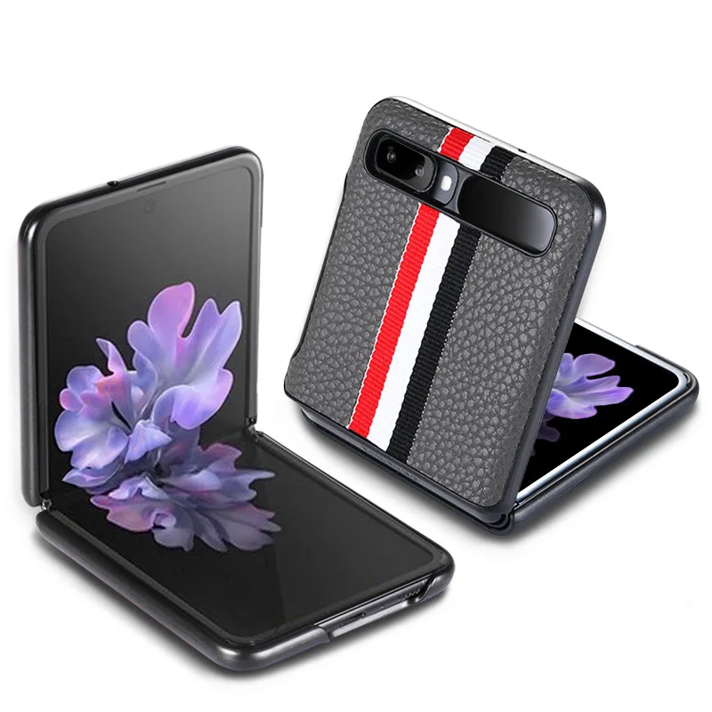 

10pcs Fashion stripe Litchi grain Cross pattern case for Samsung Galaxy Z Flip 3 Cover Anti-knock luxury leather Cases for Flip3