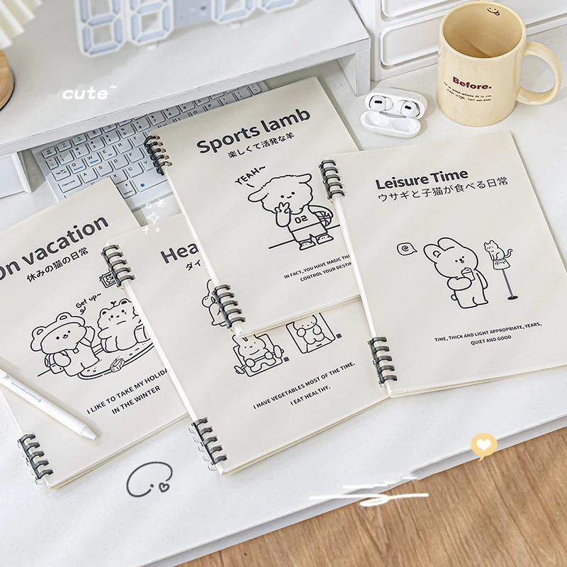 Leisure Time Loose Leaf Notebook Cartoon Cover A5 B5 Size 60sheets Line Paper Diary Memo Book Office School A7321