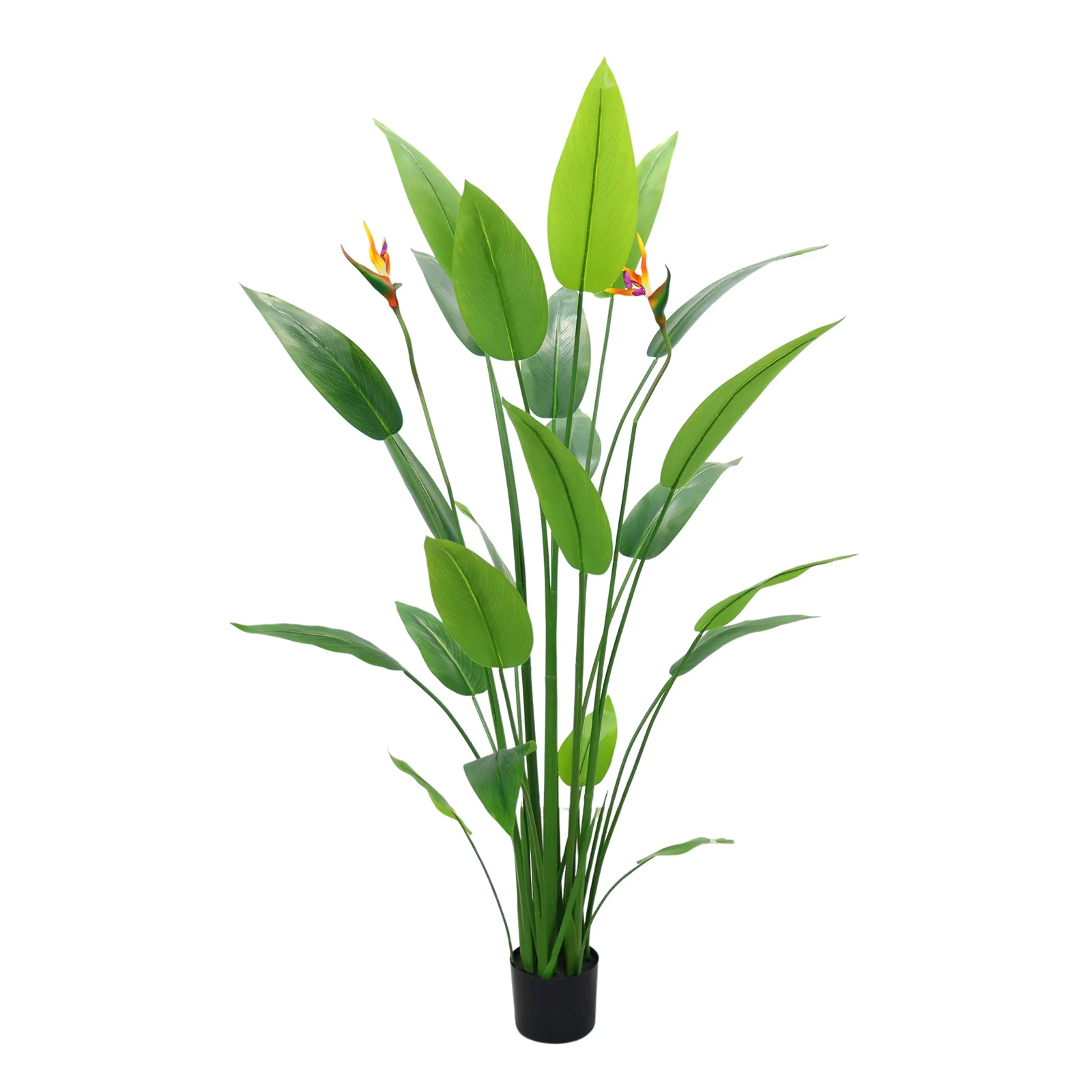 

5.2ft Artificial Bird of Paradise Plant with Flower Faux Palm Tree with Realsitic Leaves Plastic Pot Tropical Greenary Plant