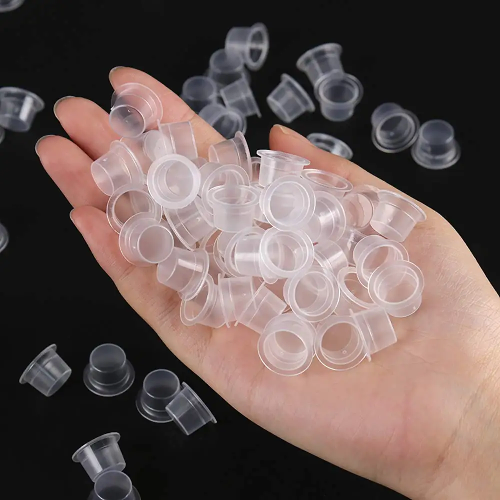 100/300/500pcs Tazze di inchiostro per tatuaggi in plastica 8mm 11mm 15mm Tazze di inchiostro per tatuaggi Supporto Contenitore Tappi di inchiostro a pigmenti Accessori per tatuaggi