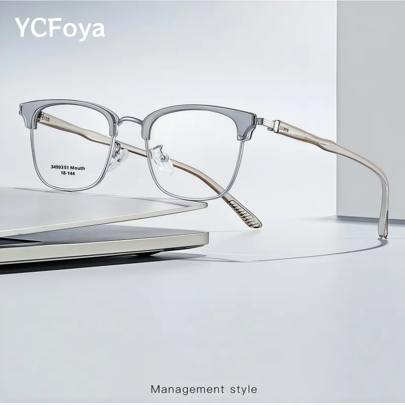 

YCFoya Men's Eyeglasses Frame 2025 New Ultra-light Trend TR90 Alloy Eyewear Retro Round Optical Prescription Glasses 34993