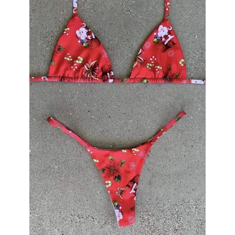 Sexy Bikini 2022 Kerstprint Badpak Badmode String Bikini Badpak Vrouwen Biquini Thong Bikini Strandkleding