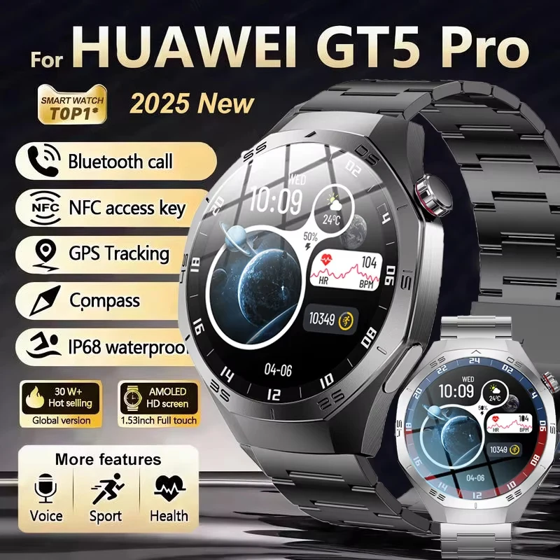 

Новые оригинальные умные часы GT5 Pro для мужчин HD AMOLED экран GPS траектория движения сердечного ритма Bluetooth вызов 1,52 "smartWatch IP68 + коробка