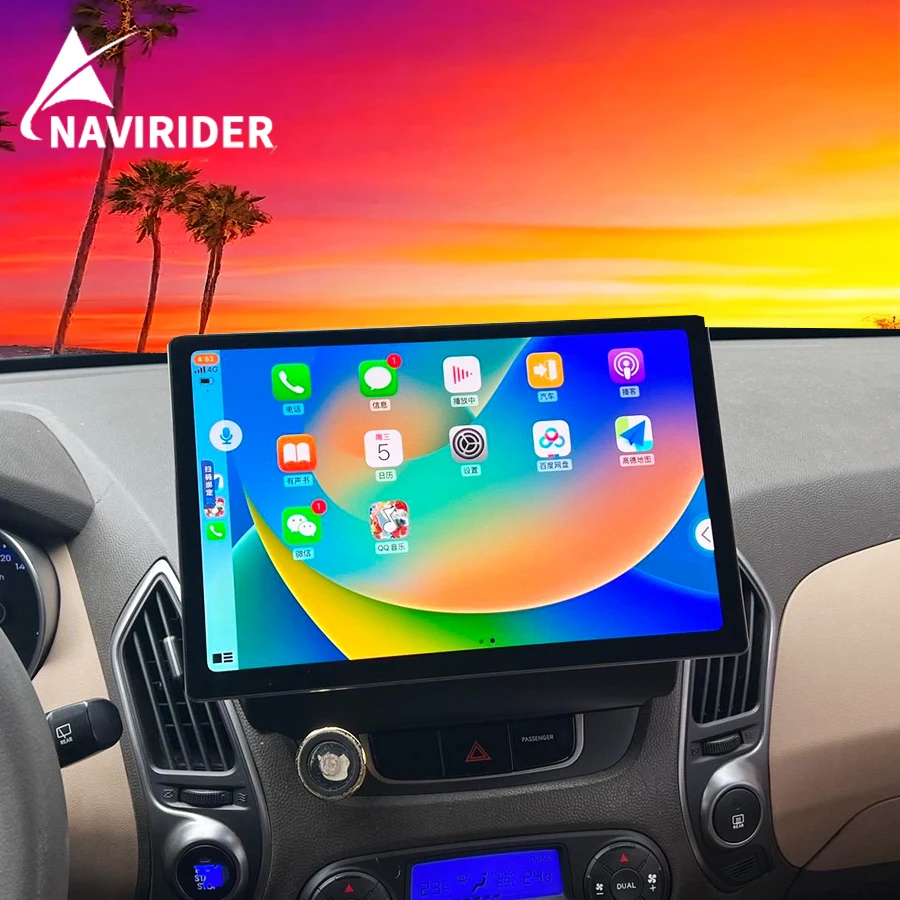 For Hyundai Tucson IX35 Multimedia Video Auto Player 13.3 Inch IPS Screen Android 14 GPS Navigation 8GB+256GB WIFI 4G Car Radio