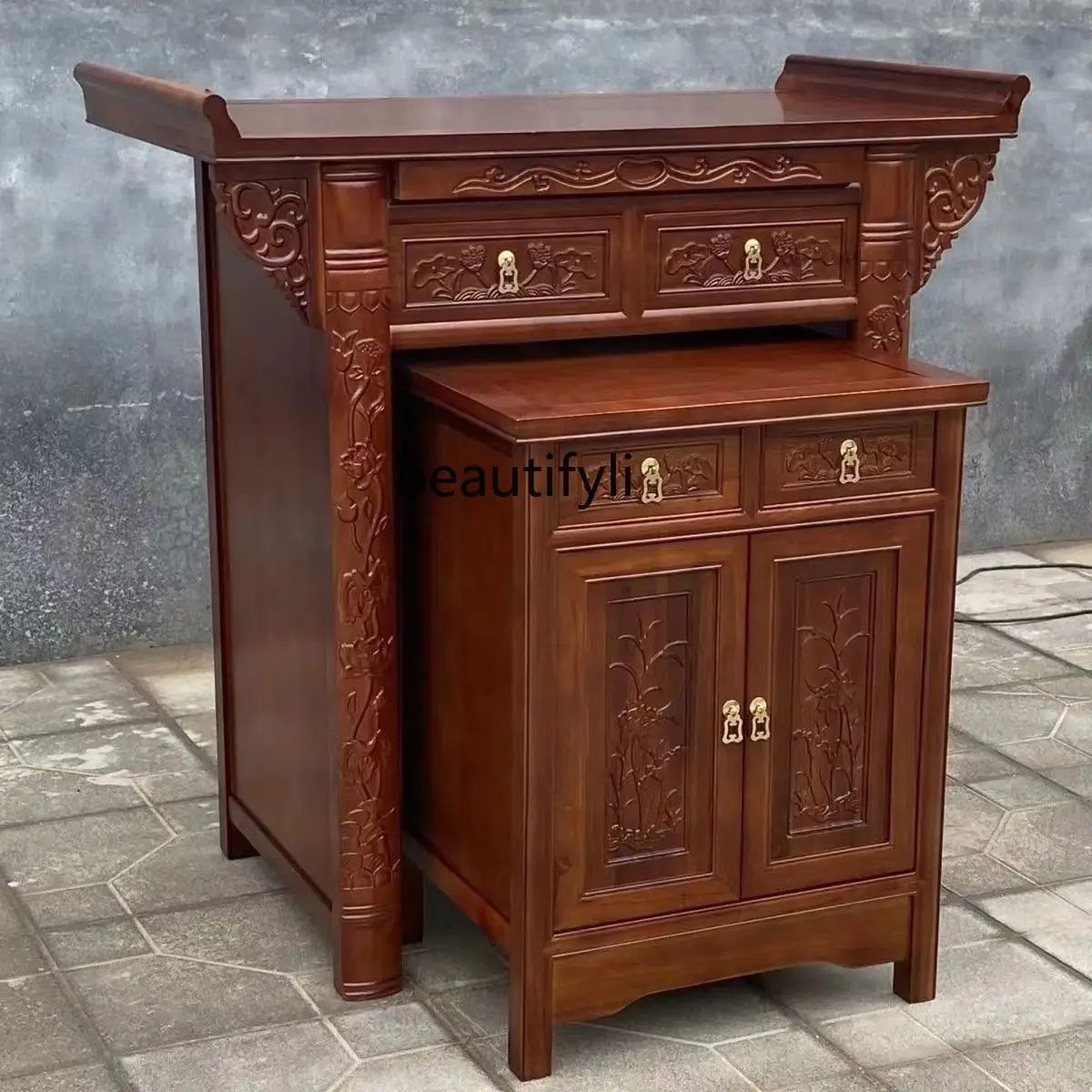 

A07 Solid Wood Altar Altar Altar God Case Buddha Shrine Incense Burner Table Buddha Niche Entrance