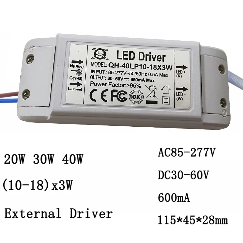 High PF Constant Current LED Driver 600mA 3W 10W 20W 30W 40W 50W 60W1-2x3w 6-10x3w 10-18x3w 18-30x3W Lamp Lighting Transformers