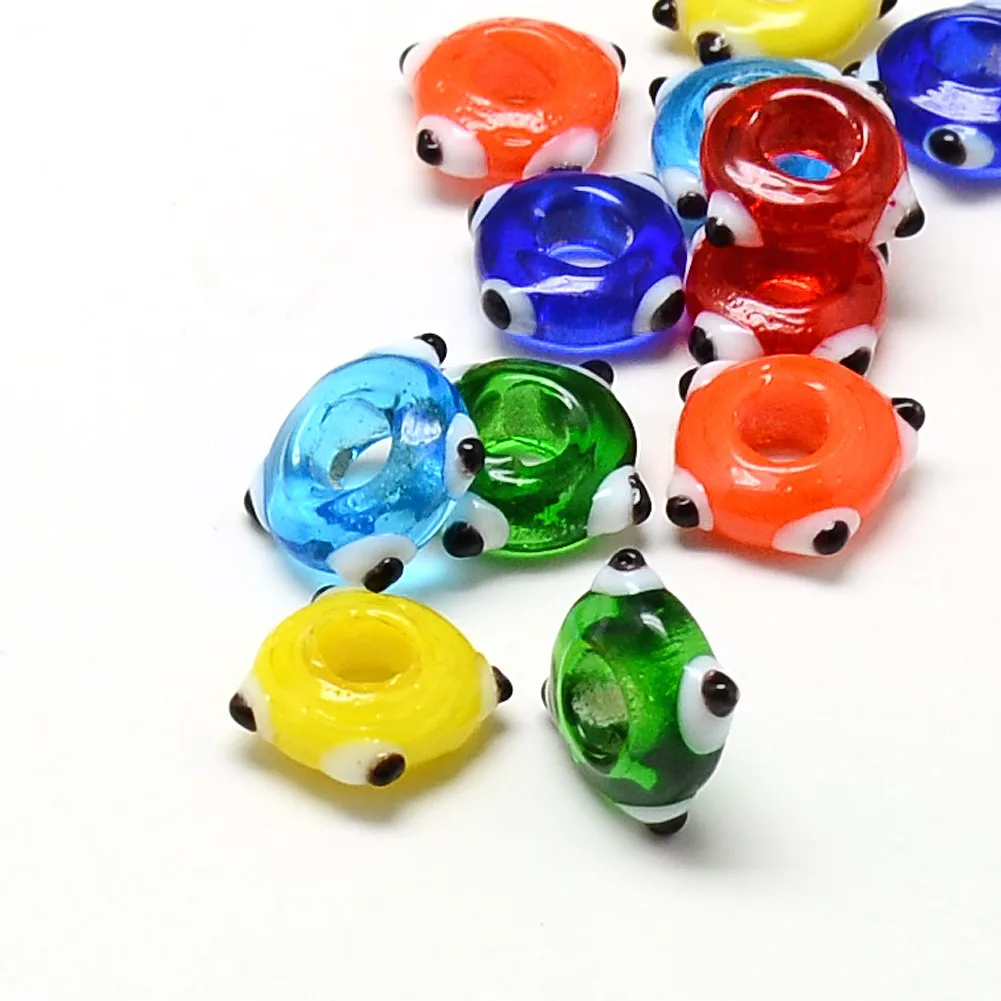 50pcs Donut Evil Eye Handmade Lampwork Beads Large Hole Beads Random Mixed for Jewelry Making DIY Earring Bracelet Accessories
