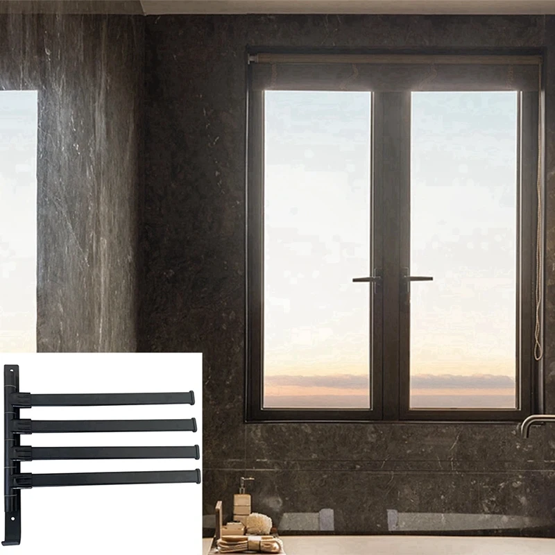 Wall Mounted Swivel Towel Rack With 4-Arm Towel Hanger,Rustproof Towel Racks For Bathroom 180° Rotation