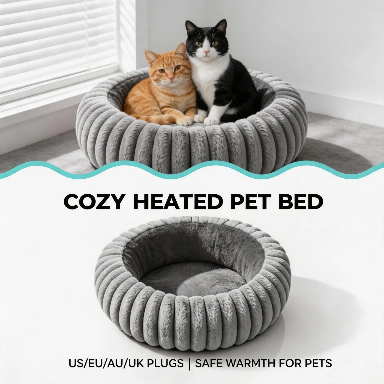 Sleeping Cat Bed Electric Heating Round Dog Bed Winter Warm Plush Basket for Dog Pet Bed for Small Medium Large Dog Sofa Cat