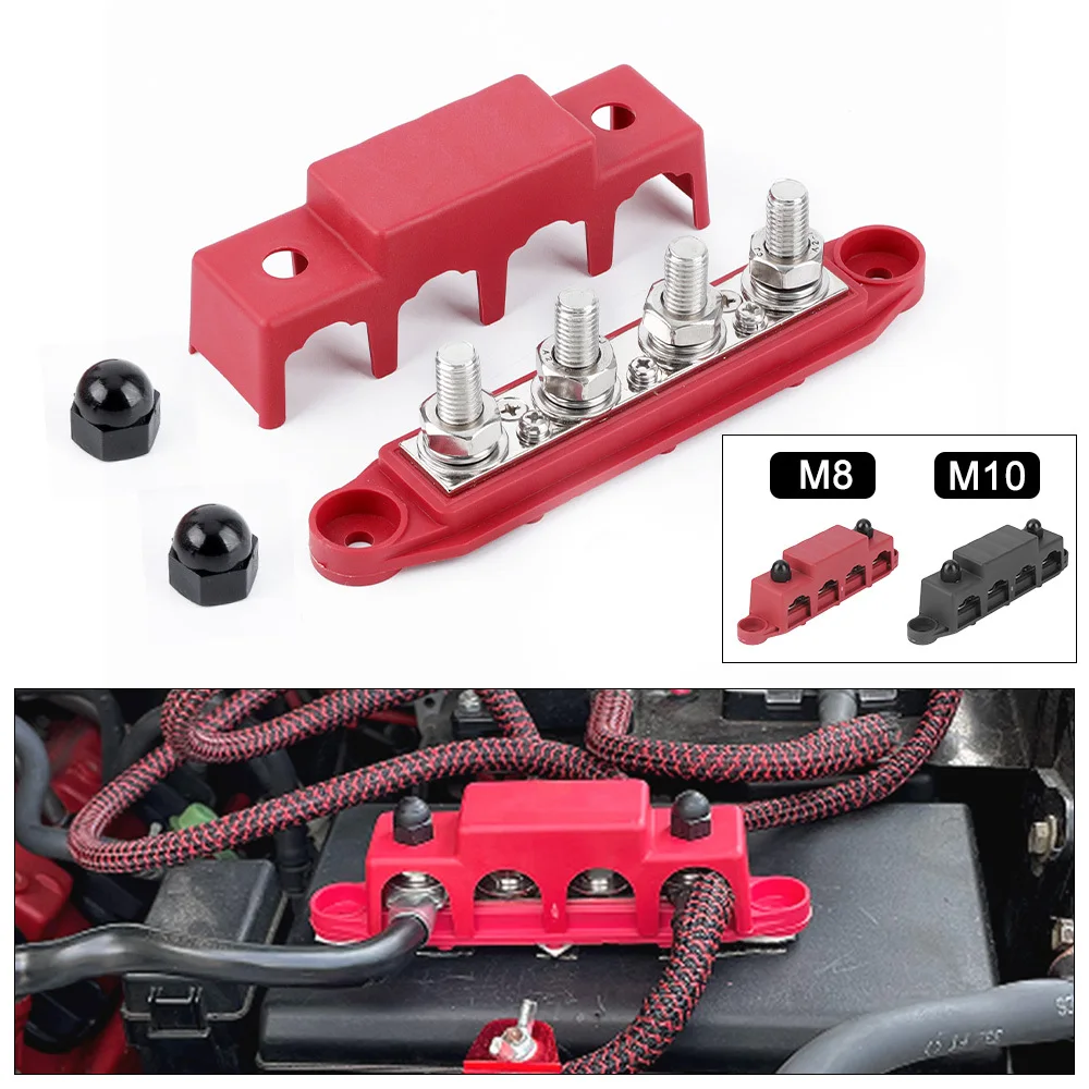 

12V New Positive Negative M8 M10 Bus Bar Terminal Battery Power 250A Distribution Block With Cover For Boat RV Truck Camper