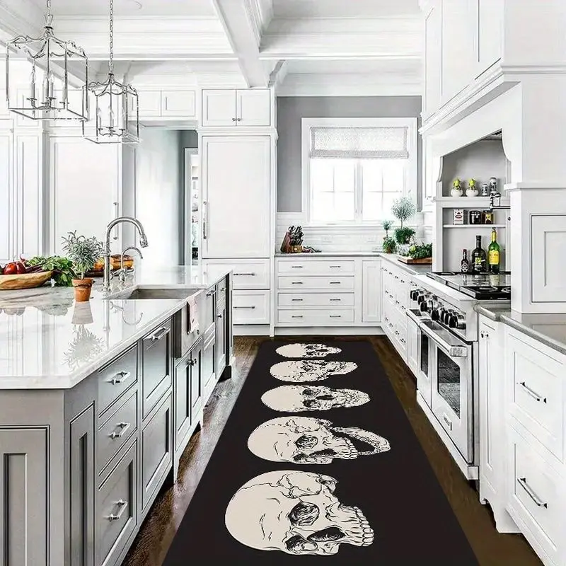 VIKAMA Gothic-style Skeleton Runner Rug Anti-slip Corridor Floor Mat Kitchen Bedroom Rug Halloween Horror Home Decoration