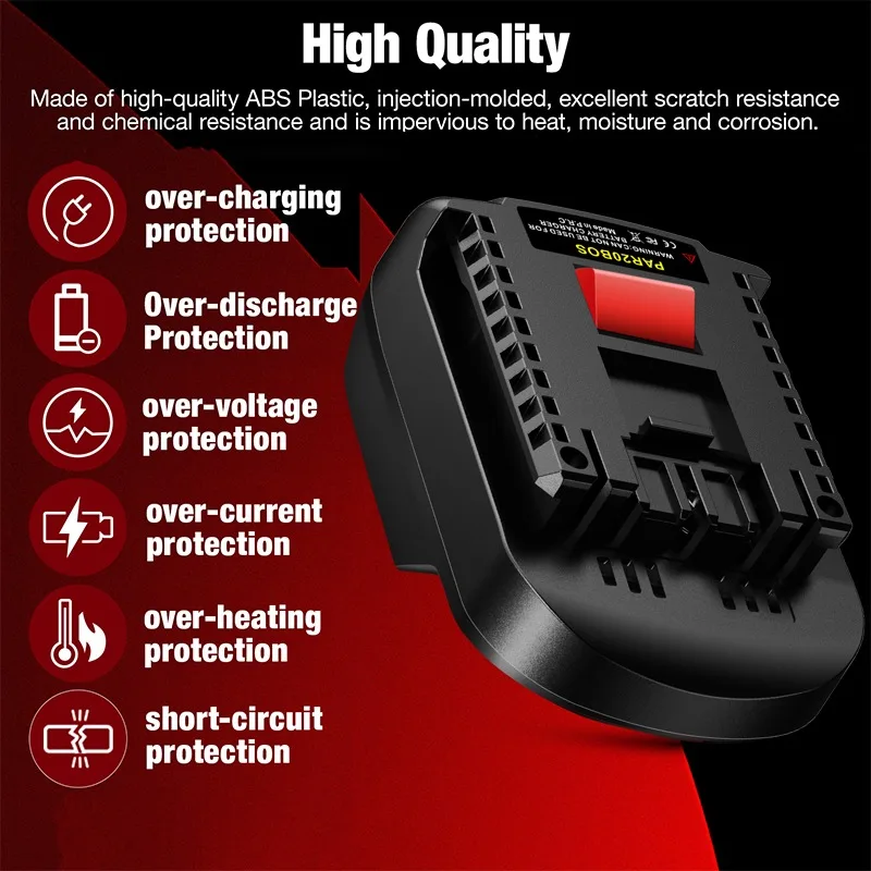 ALASICKA PAR20BOS Battery Adapter for Parkside 20V Li-ion Battery Convert To Work for Bosch BAT 18V Li-ion Battery Power Tools