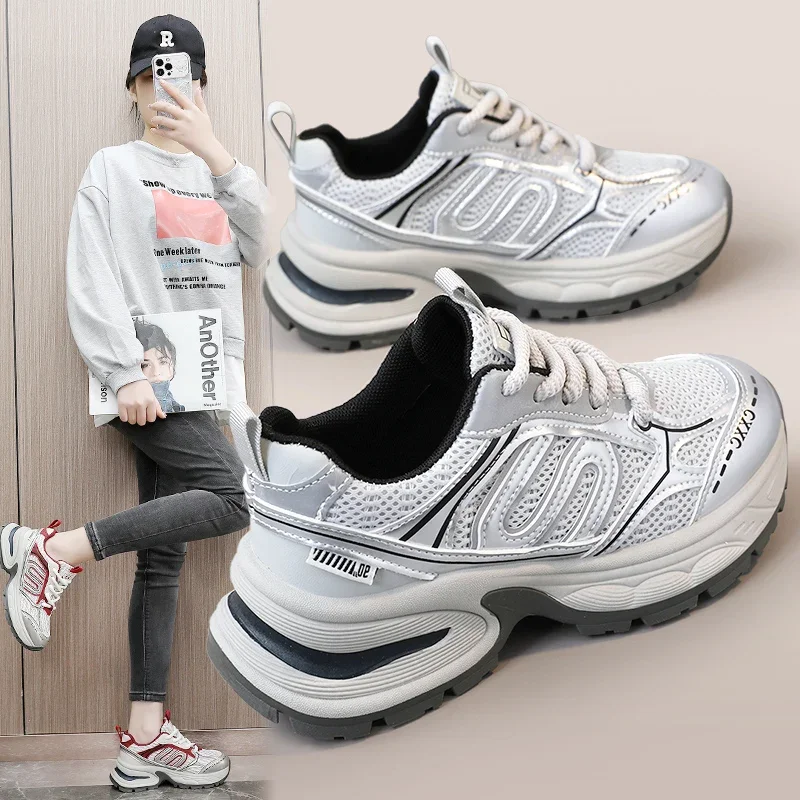 2024 Retro Sneakers Women New Casual Running Platform Sports Shoes Mesh Breathable Lightweight Shoes Woman Korean Spring Autumn