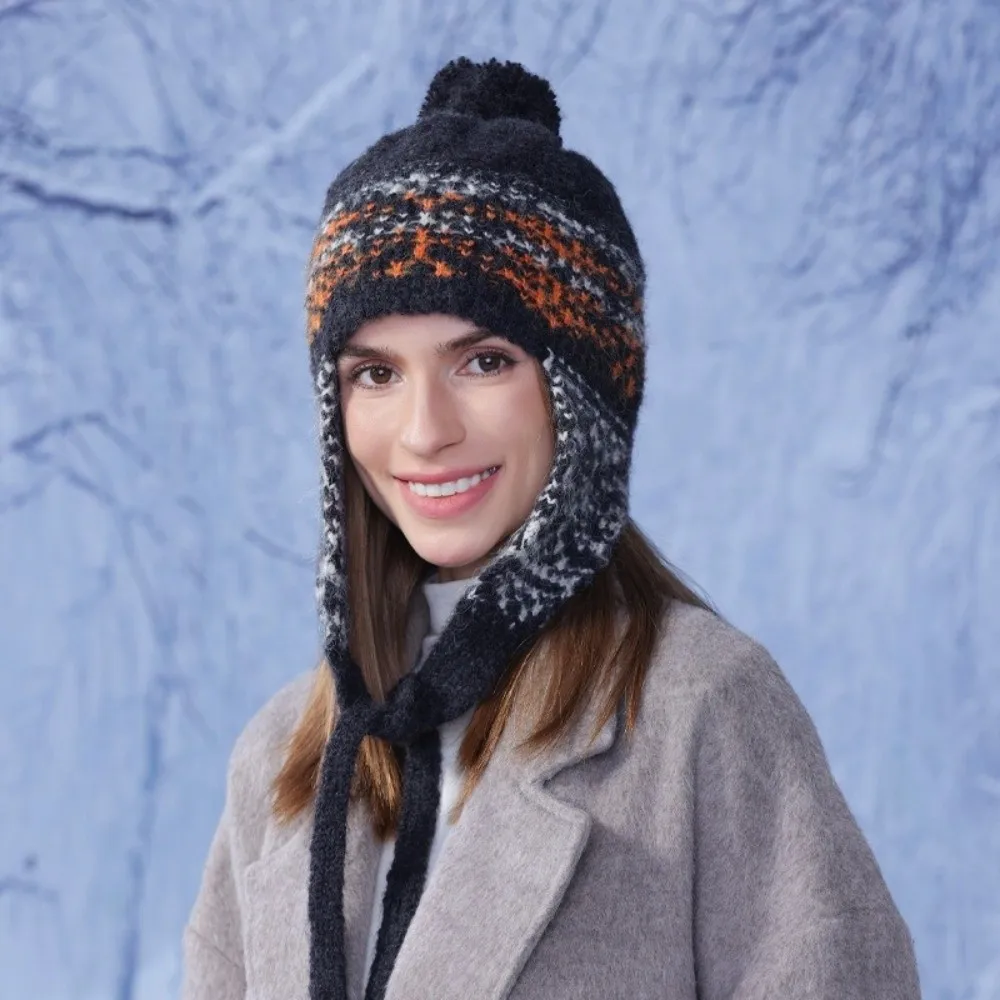 Cute Jacquard Knitted Beanies Caps Weave Keep Warm Ear Protection Cap Ethnic Style Y2k Women Wool Cap Girls