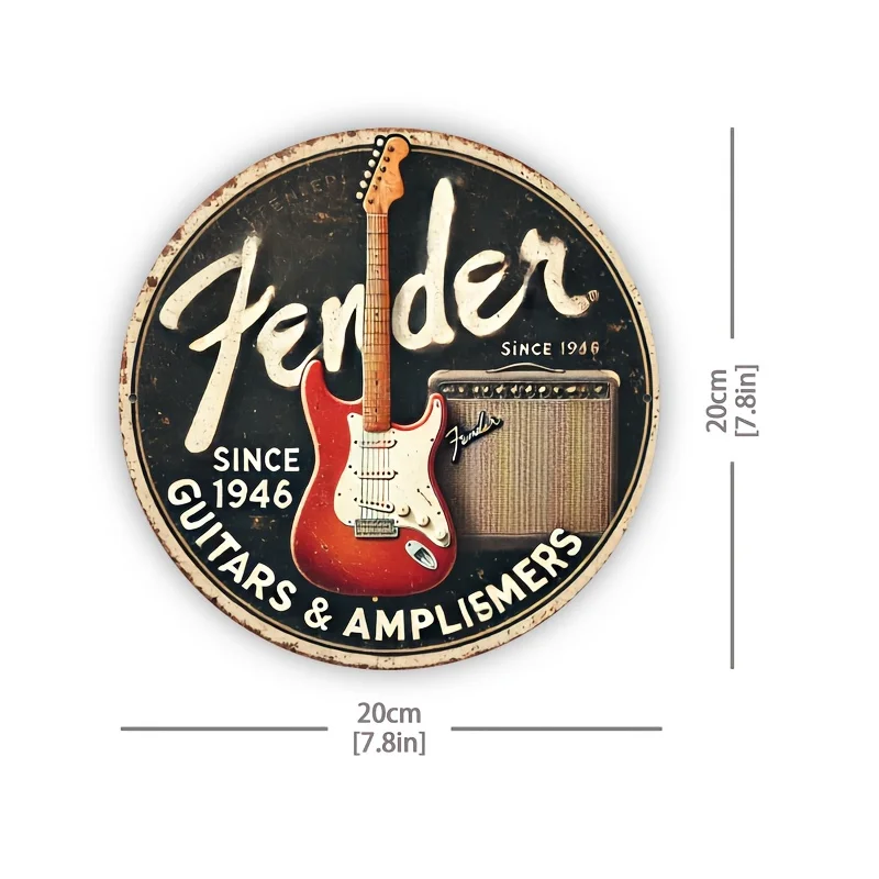 Vintage Fender Guitar & Amplifier 2D High Definition Tin Sign Retro Music Bar Wall Decor Since 1946