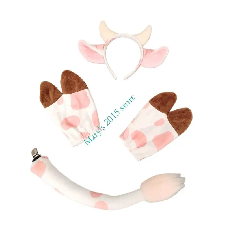 

E15F 3 шт., комплект аксессуаров для костюма коровы, повязка на голову с коровьими ушками, перчатки, хвост, комплект костюмы для