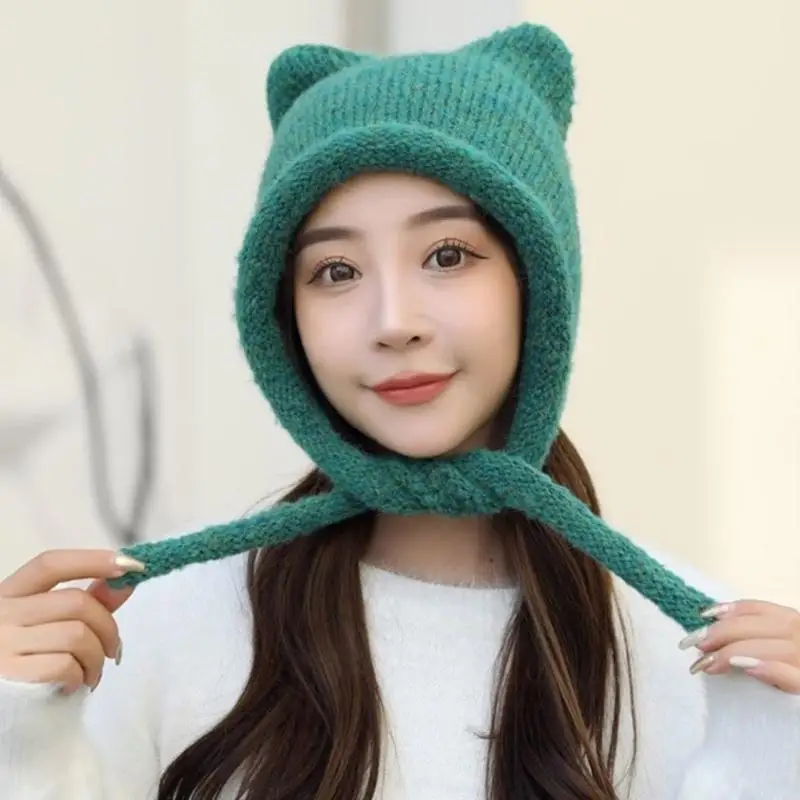 

A52E Unisex Solid Color Crochet Hat Catten Ware Hape теплый пушистый зимний крючок теплые лыжные поставки для взрослых