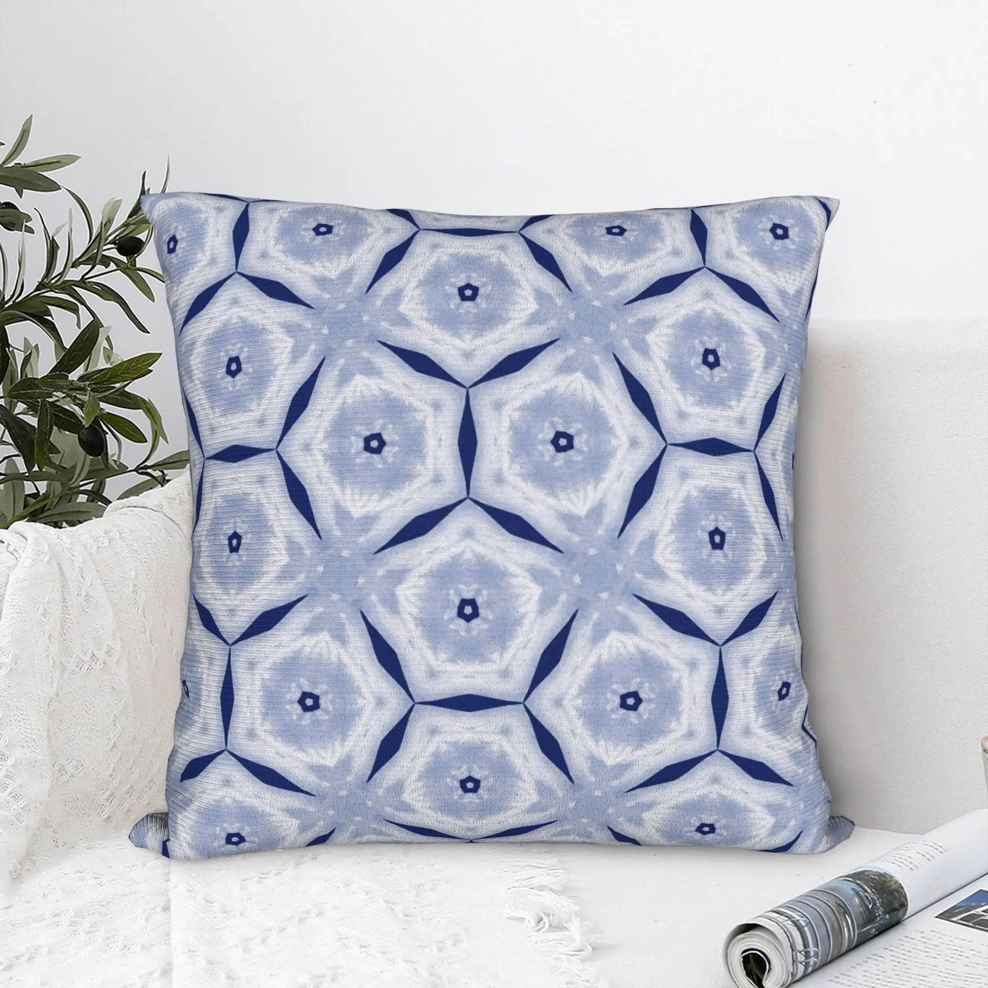 Seamless Blue Ink Pattern Mary Lang Square Pillow Case Geometric Ink Blue Cushion Covers Polyester Decor Pillowcase for Home