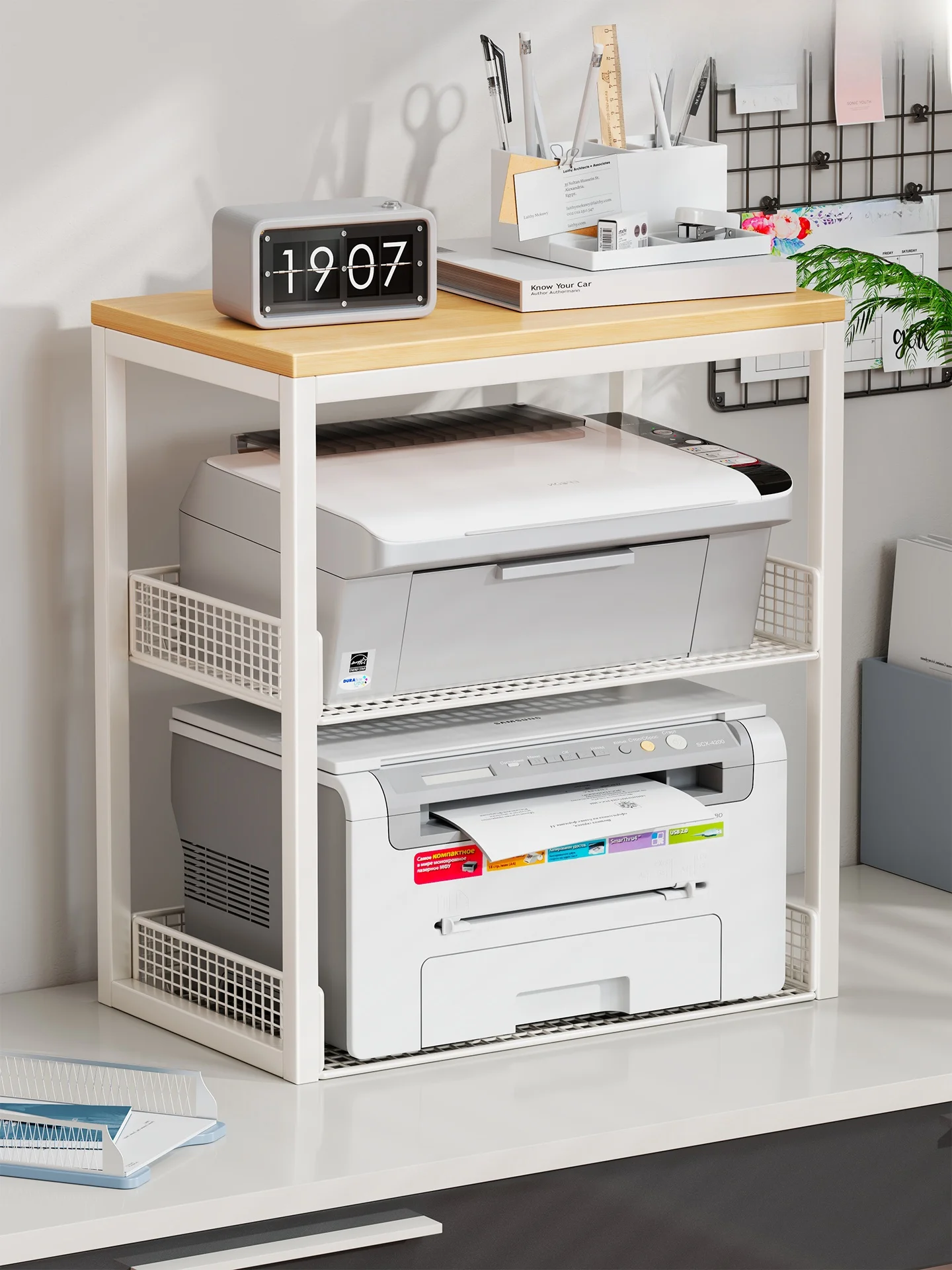 office-desktop-printer-stand-small-size-document-storage-rack-iron-material-no-drilling-required-for-printers-and-stationery