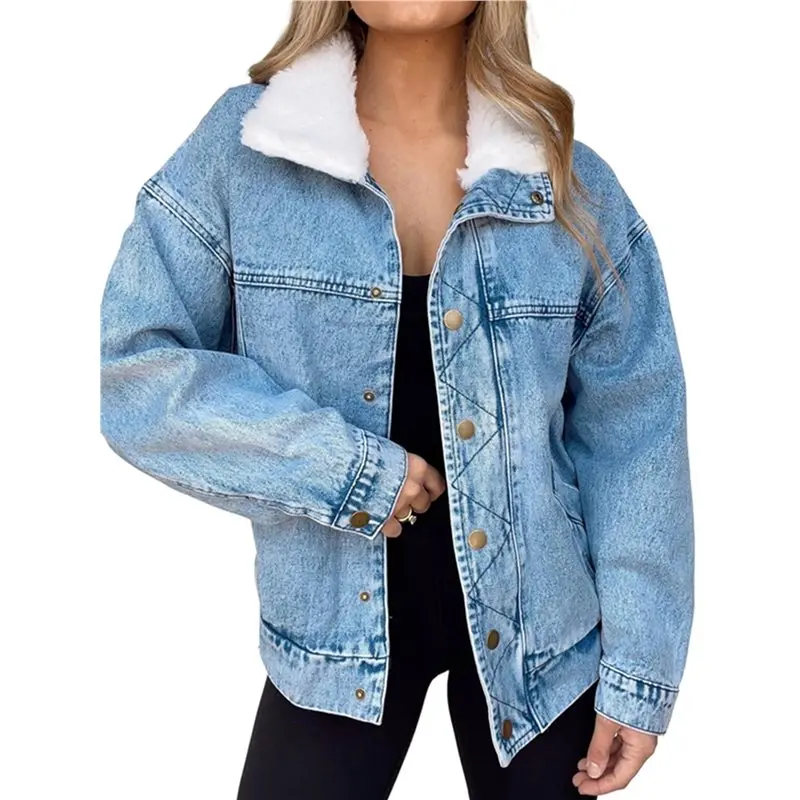 سترة ABJO-Women الدافئة من قماش الدنيم معطف جينز للأصدقاء سترة سائق الشاحنة #5