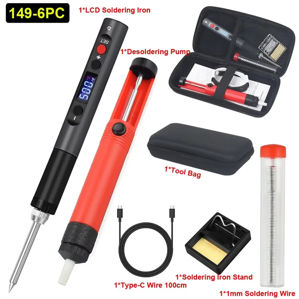 NEWACALOX 65W LCD Soldering Iron Kit Type-C Fast Heat Soldering Pen Adjustable Temperature 180-500℃/356-932℉ Welding Tools