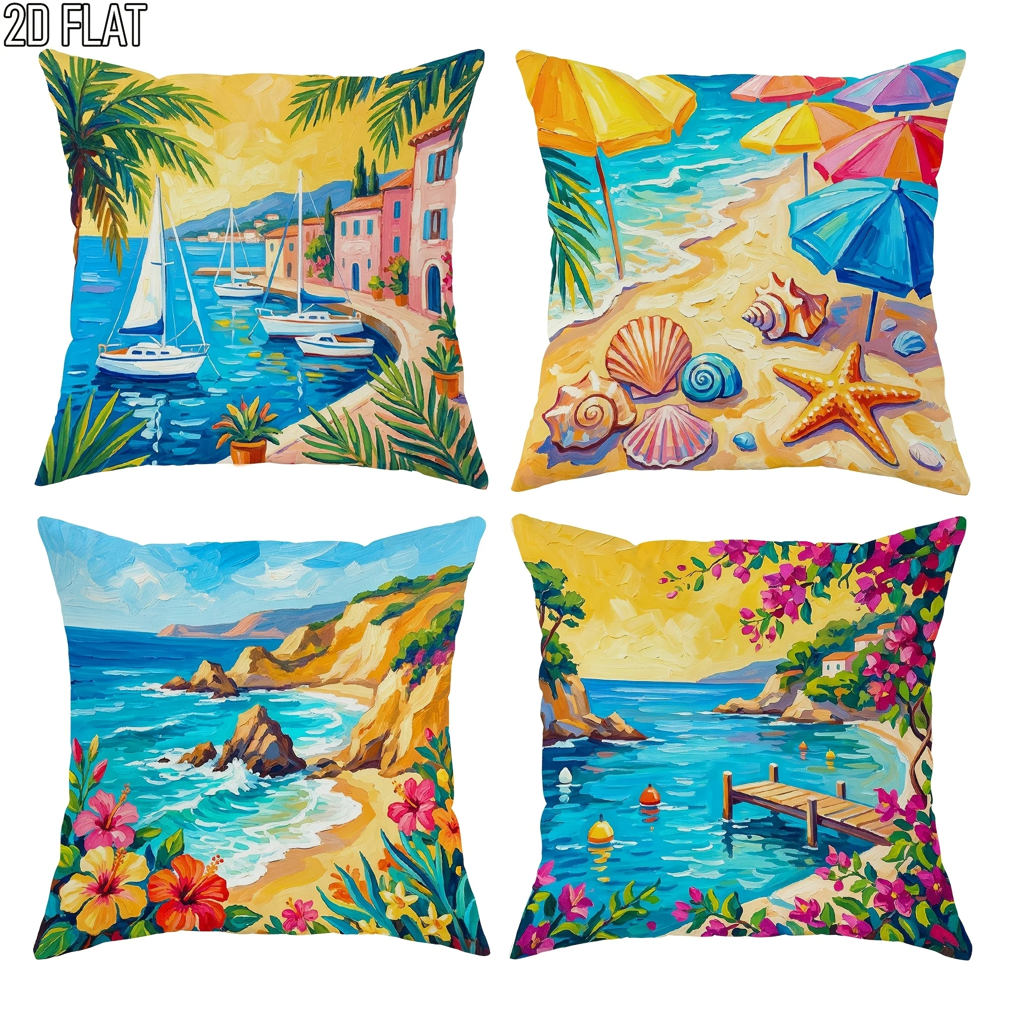 Tropical Beach Pillowcase Ocean Coastal Summer Vacation Decor Print Cushion Cover Nautical Resort Pillowcase