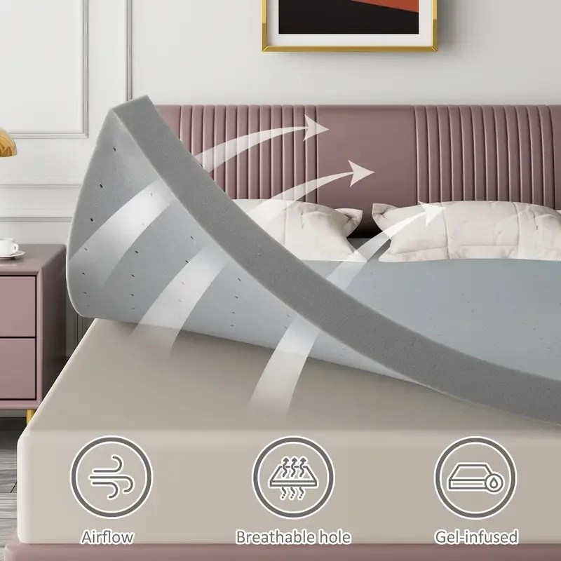 مرتبة علوية ثابتة للغاية مقاس 2 بوصة، مزدوجة إلى كوين، غطاء سرير من الإسفنج عالي الكثافة لتخفيف الضغط، معتمد من PartiPUR-US