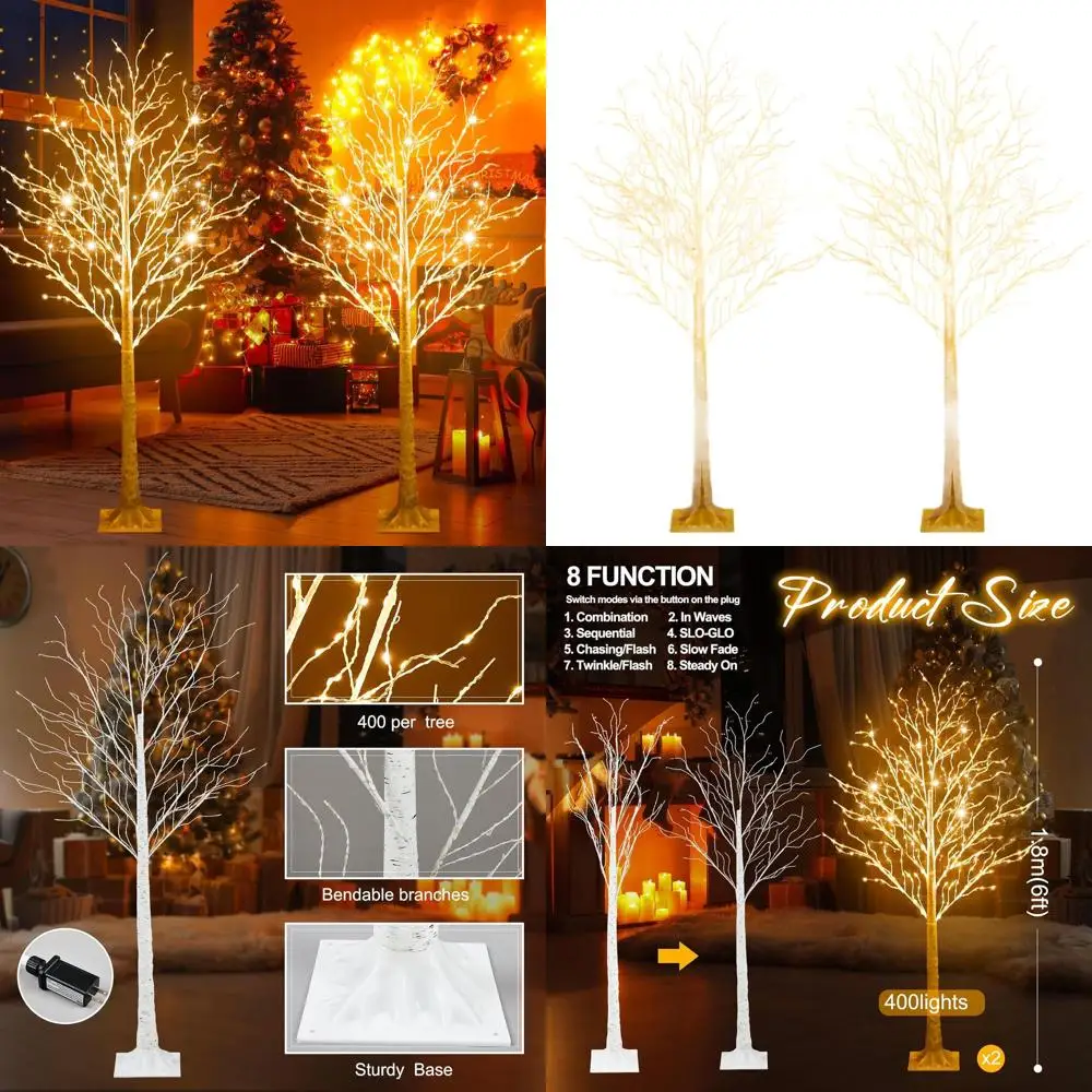 

Светодиодные березы высотой 6 футов на 400 футов с 8 режимами освещения — теплый белый цвет для украшения дома на Рождество и День Благодарения