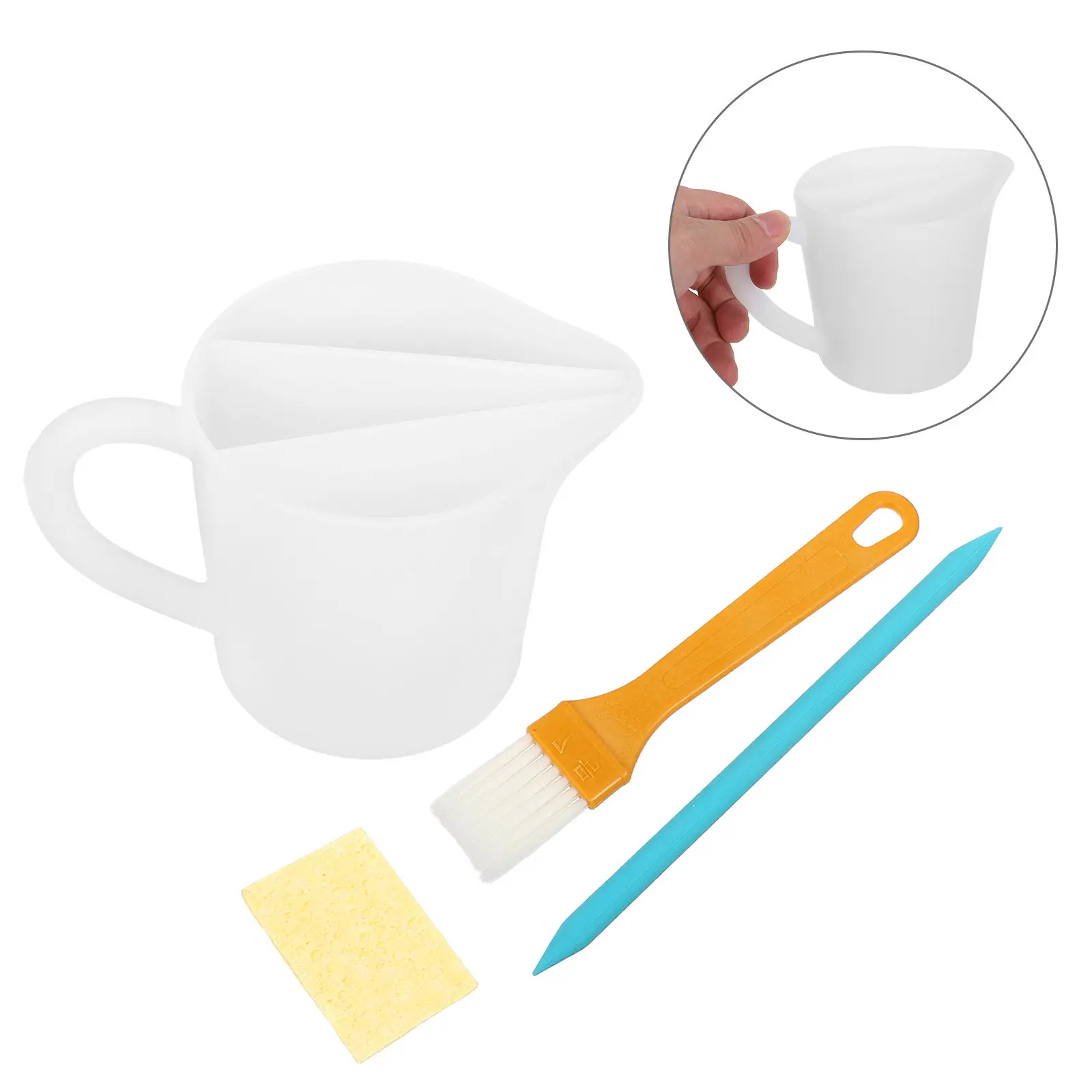 1Set Split Paint Pouring Cup 500Ml Silicone Mixing Cup 3 Cavity Ergonomic Handle Resin Pigment Oil Art Craft Fluid Split Cups