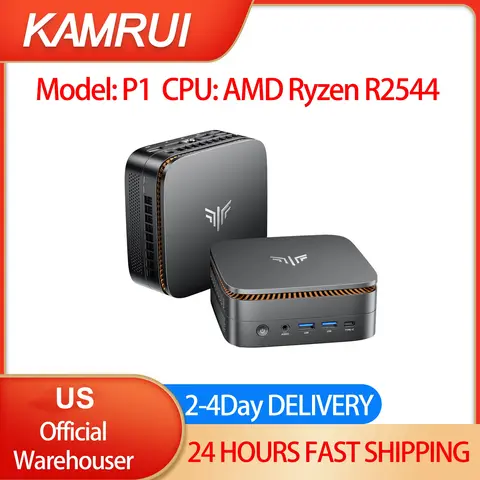 KAMRUI P1 AMD Ryzen R2544 8G RAM 256GB ROM Mini PC SSD Portable Gaming Mini PC Wifi5 BT4.2 4K Triple Display Window 11 Pro US Plug