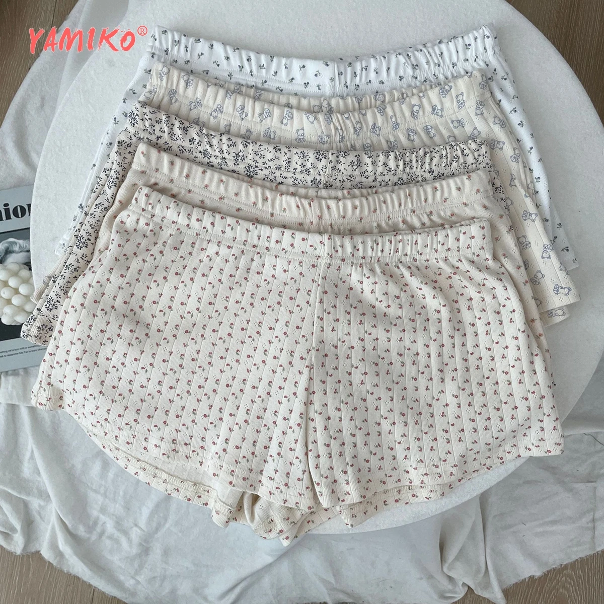 Floral Print Eyelet Shorts Women Trending Clothes 2024 Waist Elastic Kawaii Cute Skort Shorts Girls Summer 2000s Y2K Short Pants