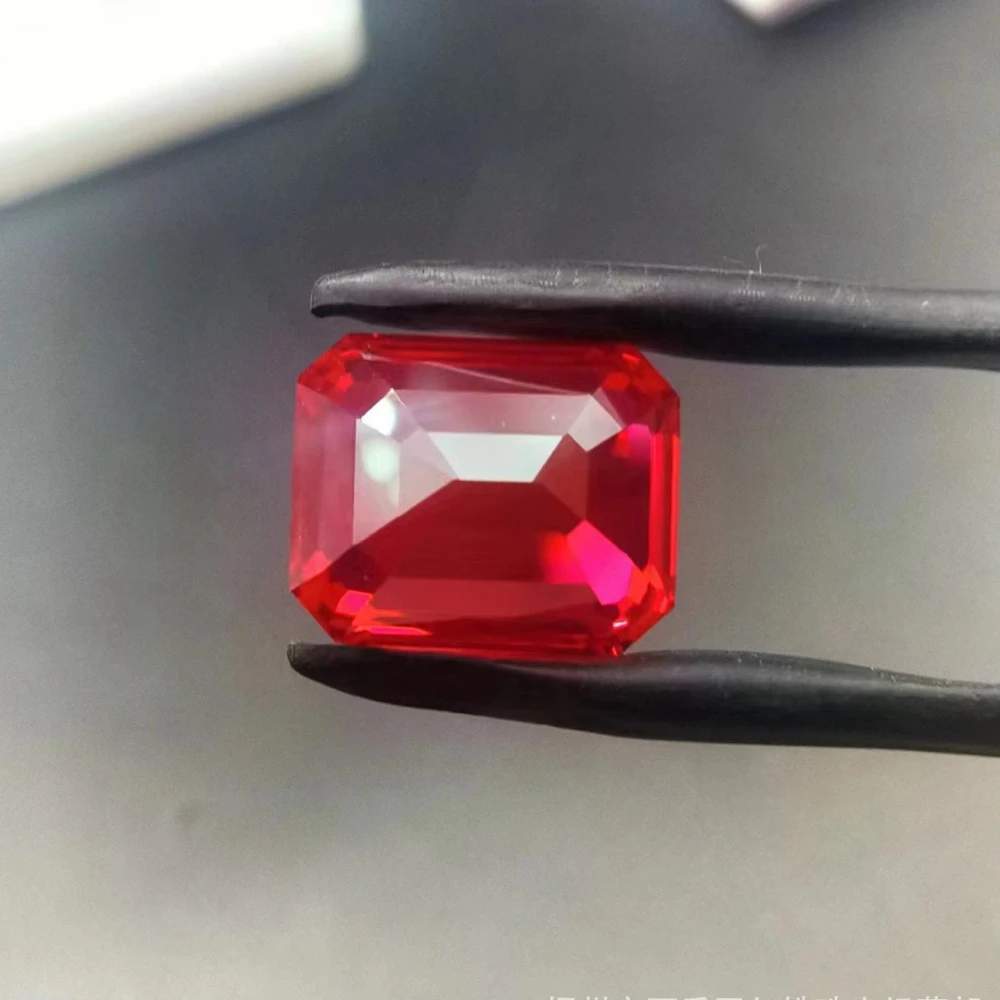 

1 шт./лот, свободный драгоценный камень, изумрудная огранка, 7*9-9*11, выращенный в лаборатории рубиновый камень для кольца «сделай сам»