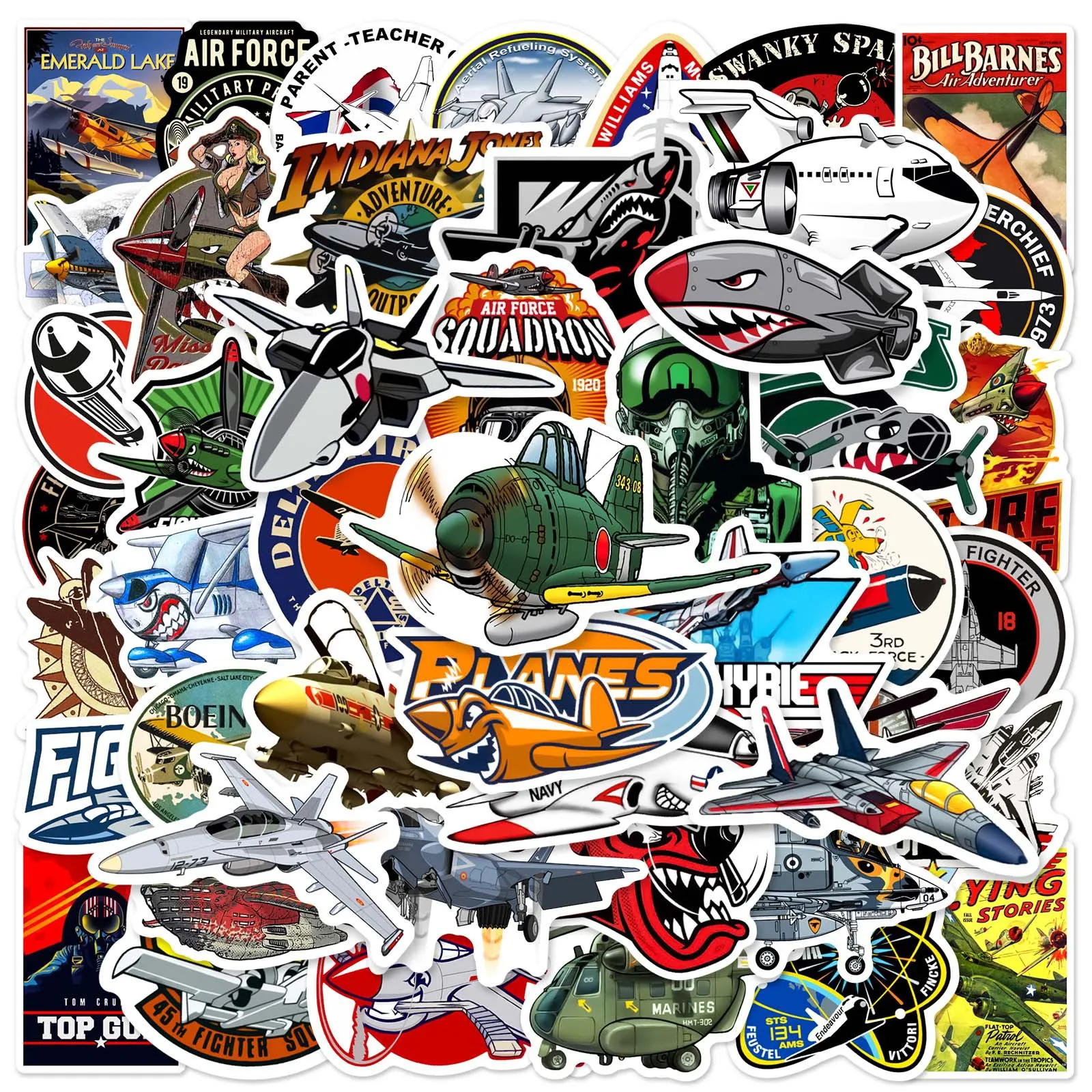 50pcs Retro Muscle Fighter Plane Stickers For Children Guitar Suitcase Ipad Scrapbooking Materiales Vintage Sticker For Kids