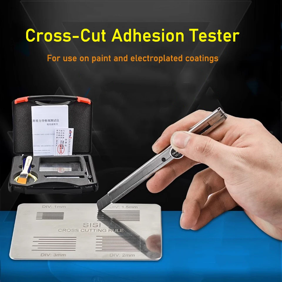 

Тестер перекрестной адгезии | Набор для испытания на адгезию краски и покрытия с направляющей для резки и сеткой | Для автомобильной промышленности, металл, покрытие